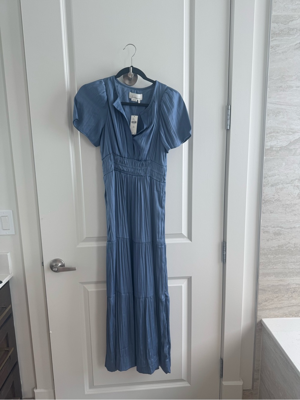 Anthropologie Dusty Blue Pleated Maxi Dress